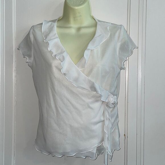 Vtg 90s/Y2K Giorgio Fiorlini Collection white polyester cap sleeve blouse - Picture 1 of 8